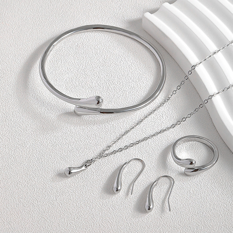 Water Drop Suit Simple Daily Fashion Necklace Earrings Bracelet Ring Suit